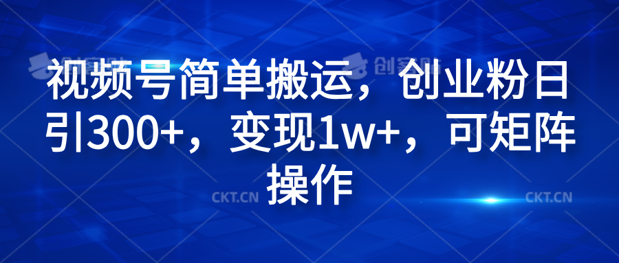 视频号简单搬运，创业粉日引300+，变现1w+，可矩阵操作-天天资源网