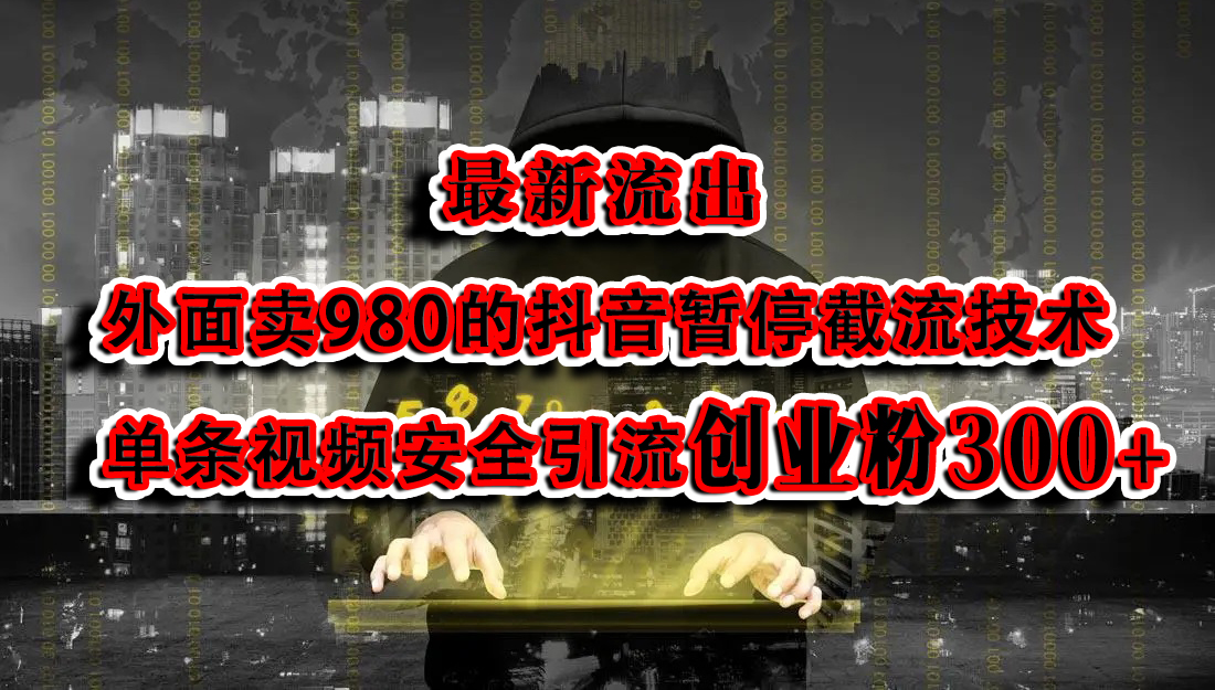 最新流出：外面卖980的抖音暂停截流技术单条视频安全引流创业粉300+-天天资源网