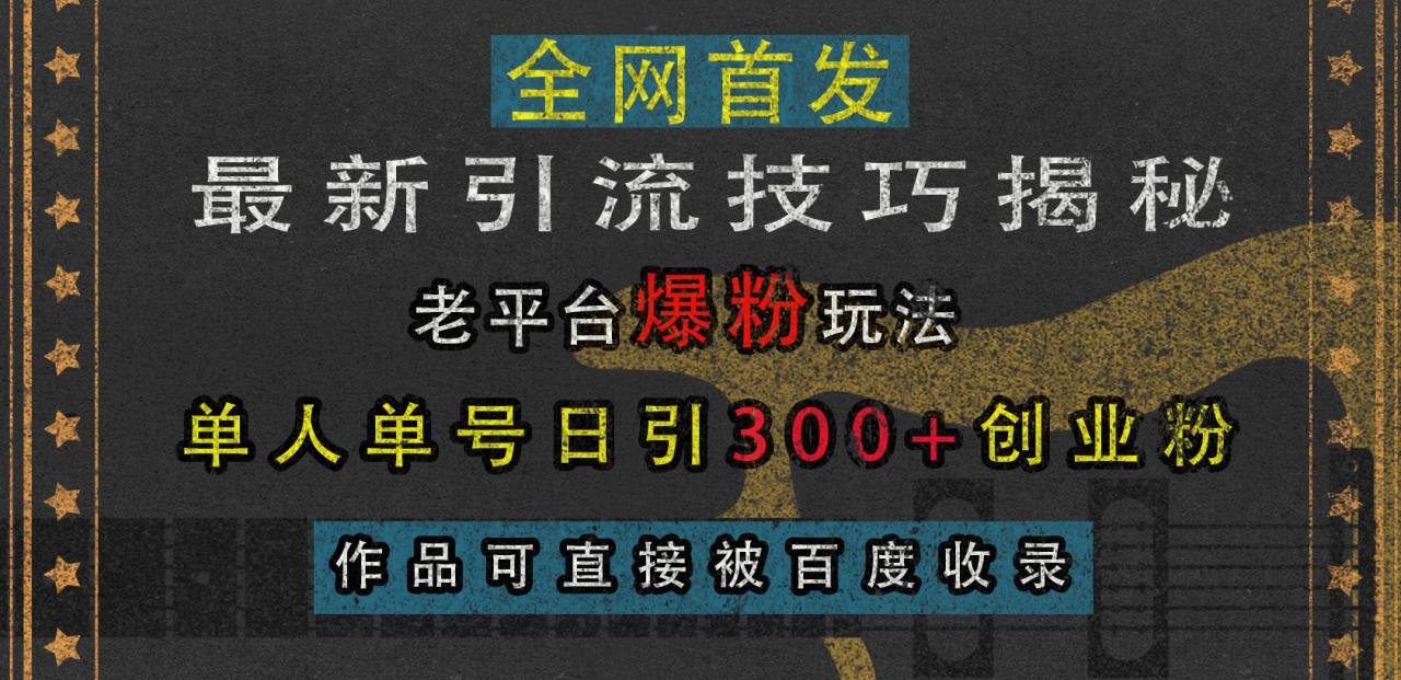 最新引流技巧揭秘，老平台爆粉玩法，单人单号日引300+创业粉，作品可直接被百度收录-天天资源网