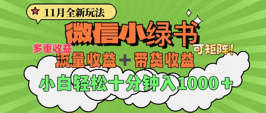 11月小绿书全新玩法，公众号流量主+小绿书带货双重变现，小白十分钟无脑日入1000+-天天资源网