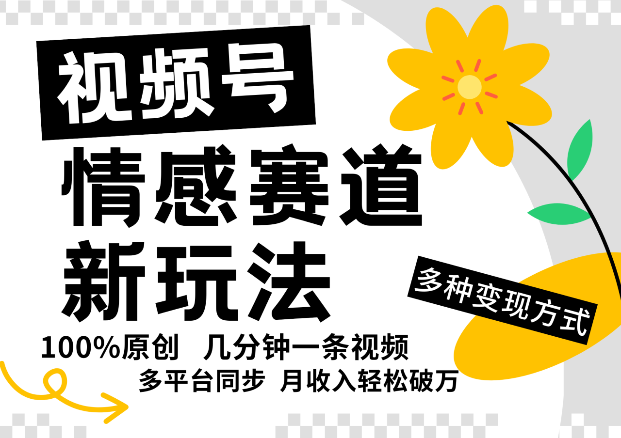 视频号情感赛道全新玩法，日入500+，5分钟一条原创视频，操作简单易上手，-天天资源网