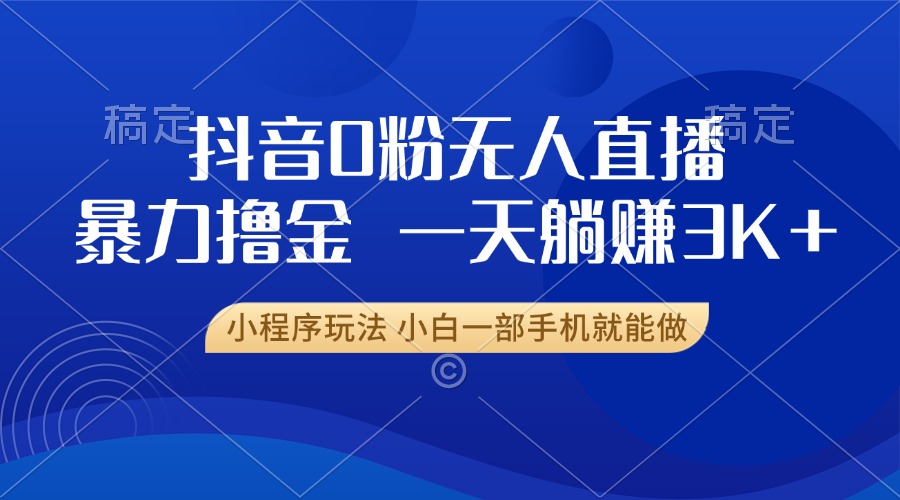 抖音0粉开播，新口子，不违规不封号， 小白可做，一天躺赚3k+-天天资源网