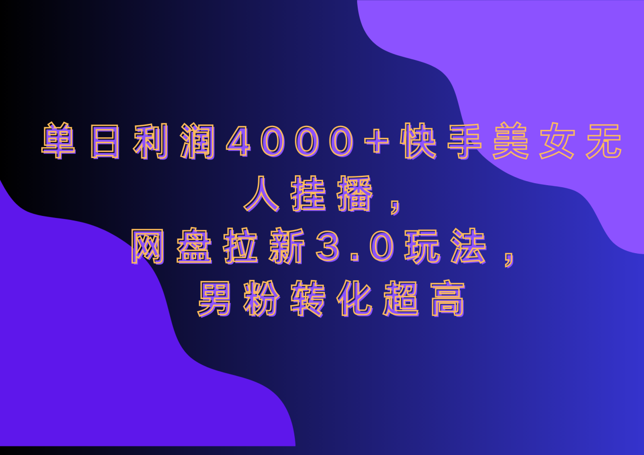 网盘拉新3.0玩法，男粉转化超高，单日利润4000+快手美女无人挂播-天天资源网