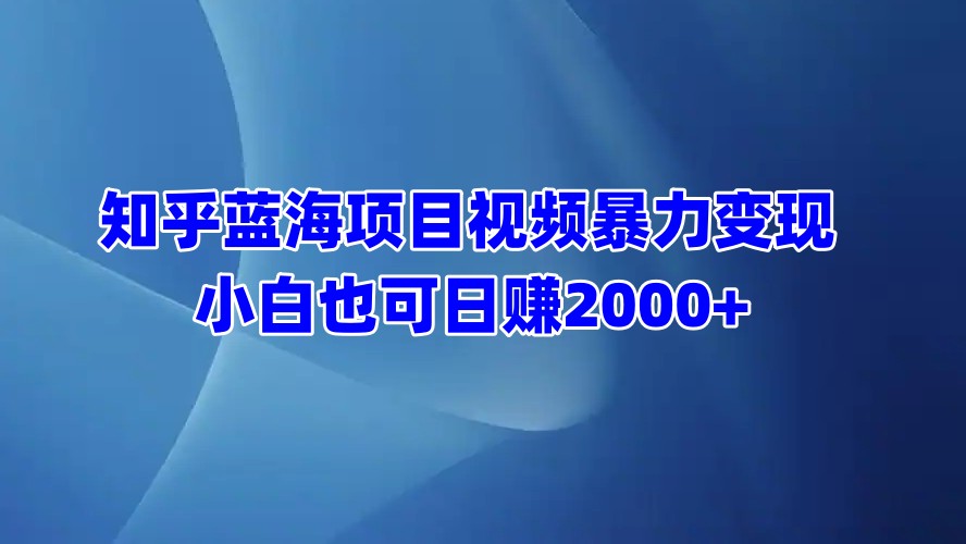 知乎蓝海项目视频暴力变现  小白也可日赚2000+-天天资源网