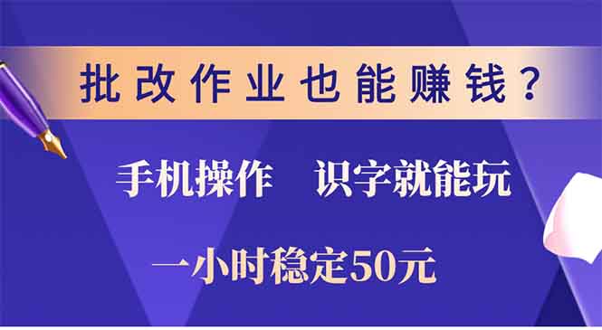 批改作业也能赚钱？0门槛手机项目，识字就能玩！一小时稳定50元！-天天资源网