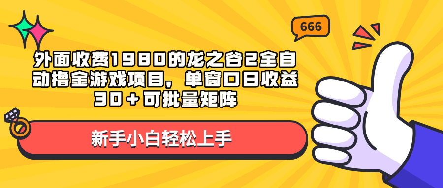 外面收费1980的龙之谷2全自动撸金游戏项目，单窗口日收益30＋可批量矩阵-天天资源网