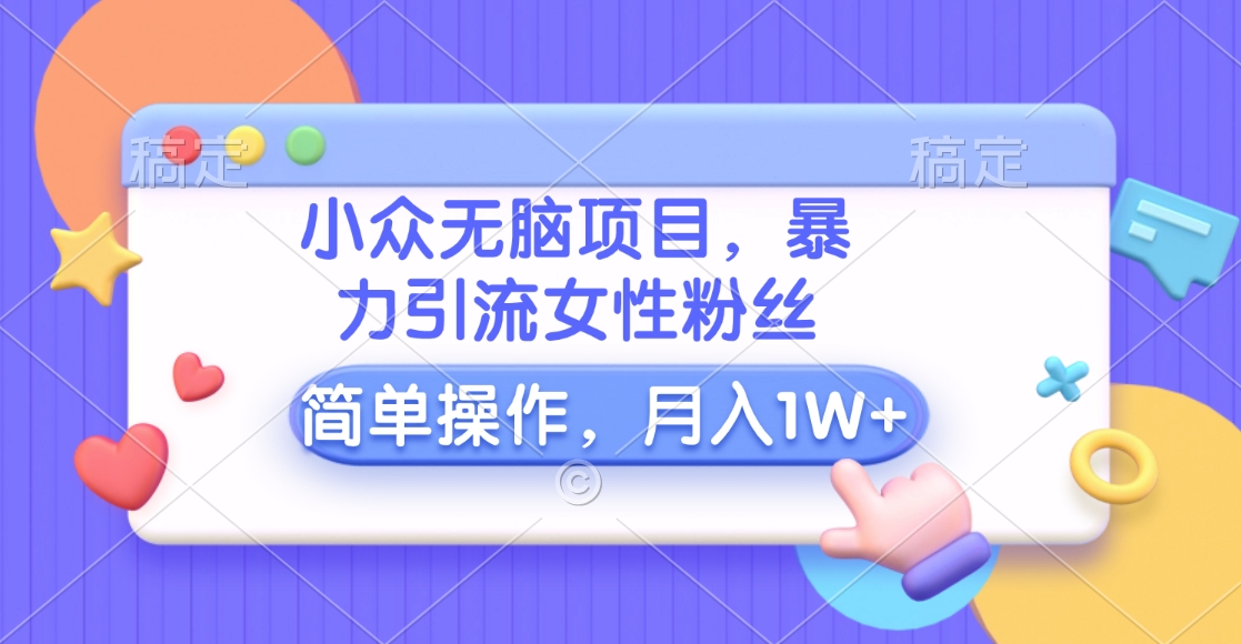 小众无脑项目，暴力引流女性粉丝，简单操作，月入10000+元-天天资源网