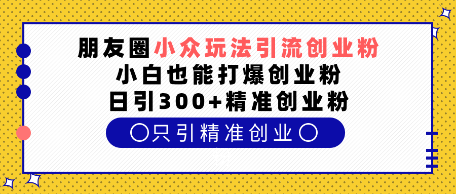 朋友圈小众玩法引流创业粉，小白也能打爆创业粉，日引300+精准创业粉-天天资源网