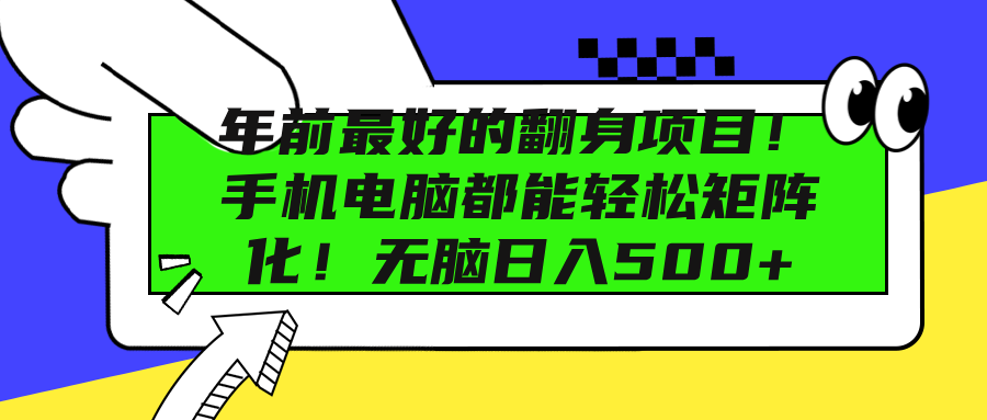 年前最好的翻身项目！手机电脑都能轻松矩阵化！无脑日入500+-天天资源网