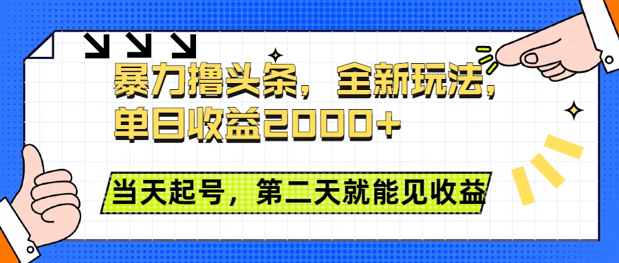 暴力撸头条全新玩法，单日收益2000+，小白也能无脑操作，当天起号，第二天见收益-天天资源网