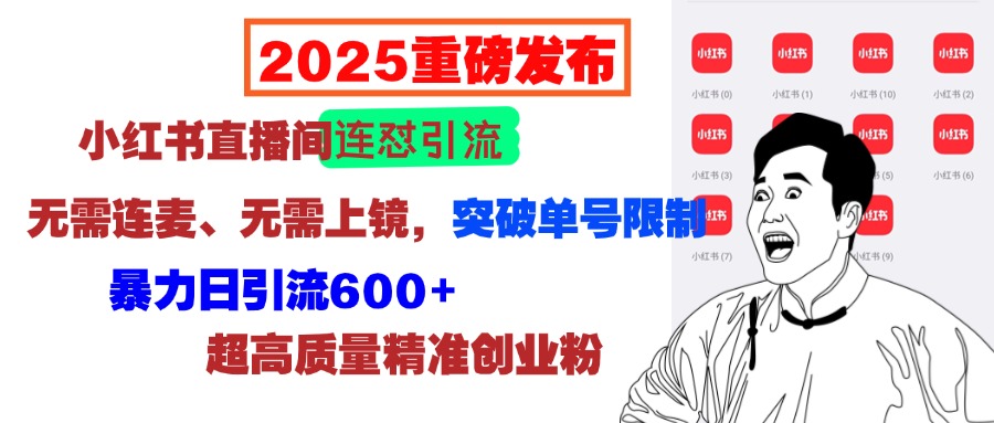 2025重磅发布：小红书直播间连怼引流，无需连麦、无需上镜，突破单号限制，暴力日引流600+超高质量精准创业粉-天天资源网