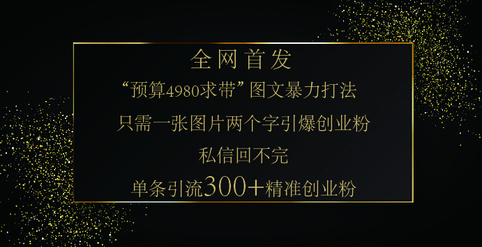 小红书，“预算 4980 带我飞” 的神奇图片引流法，堪称涨粉核武器！只需一张图，就能单条笔记凭借此方法，轻松引流 300 + 精准创业粉！-天天资源网