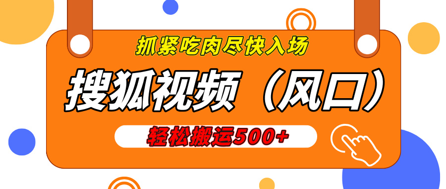 搜狐视频，新风口，1天200-500收益，抓紧吃肉！-天天资源网