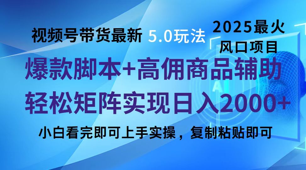 视频号带货最新5.0玩法，作品制作简单，当天起号，复制粘贴，脚本辅助，轻松矩阵日入2000+-天天资源网