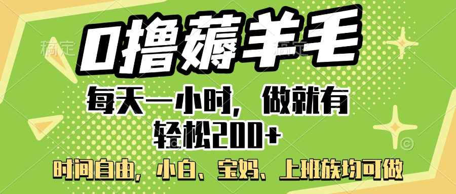 0撸薅羊毛项目，每天一小时，做就有轻松200+，宝妈、小白上班族均可做-天天资源网