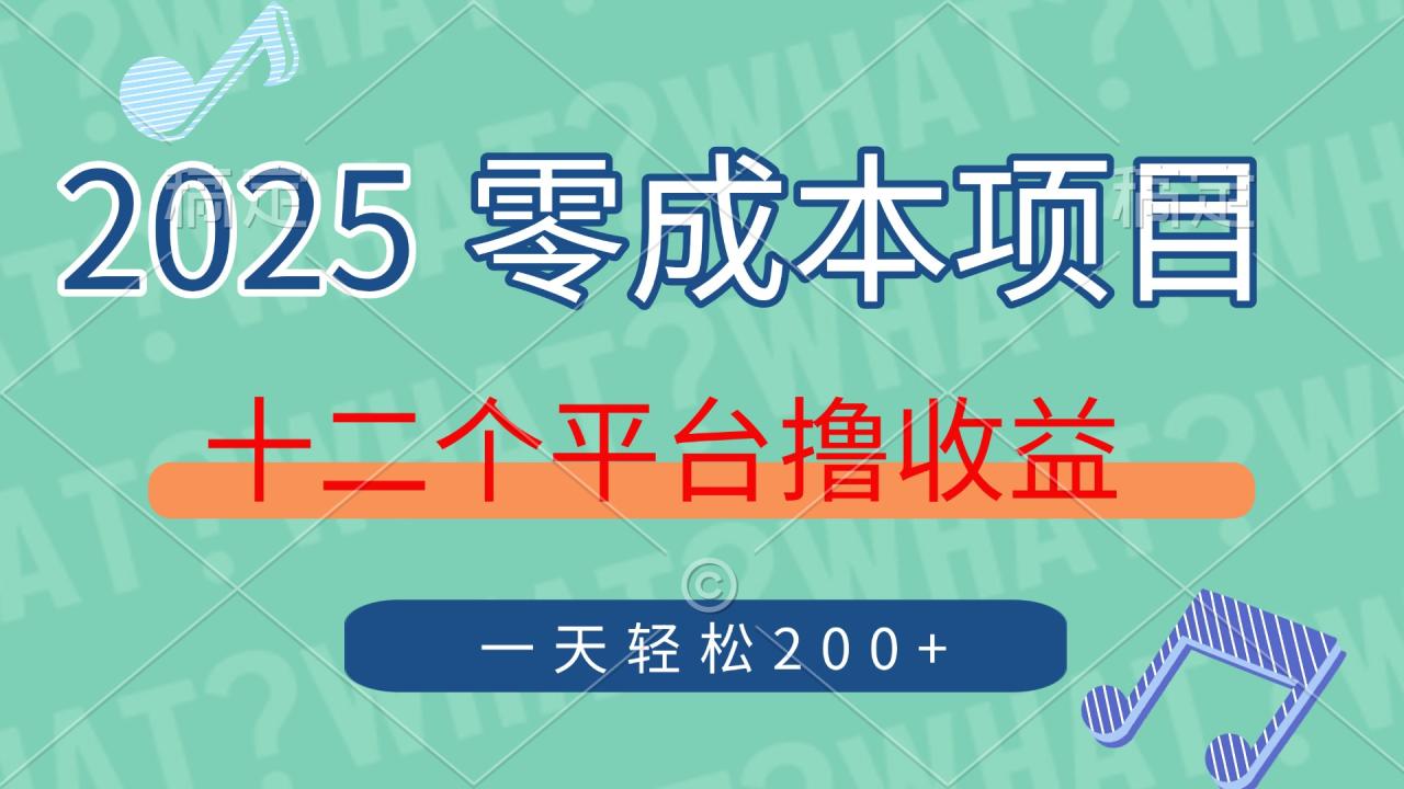 2025年零成本项目，十二个平台撸收益，单号一天轻松200+-天天资源网