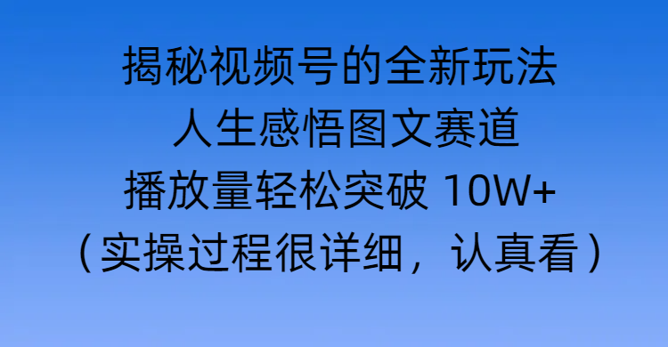 揭秘视频号的全新玩法 —— 人生感悟图文赛道-天天资源网