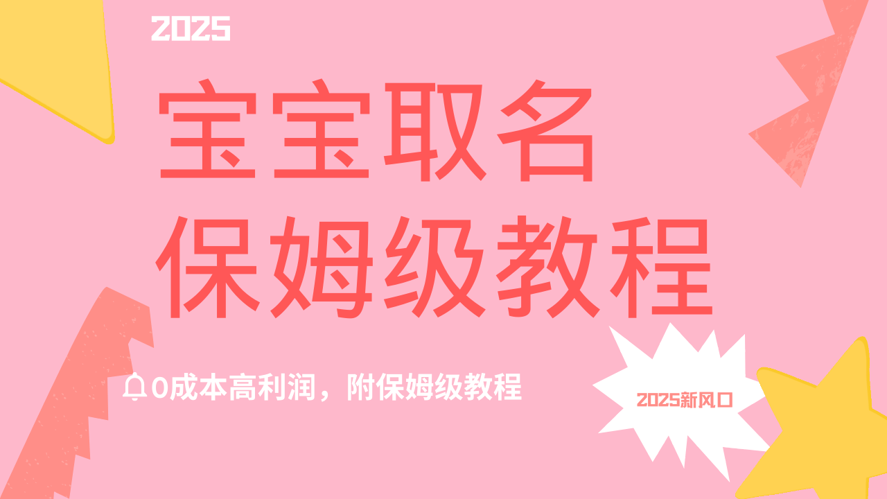 2025新风口项目宝宝取名，0成本高利润，附保姆级教程，月入过万不是梦-天天资源网