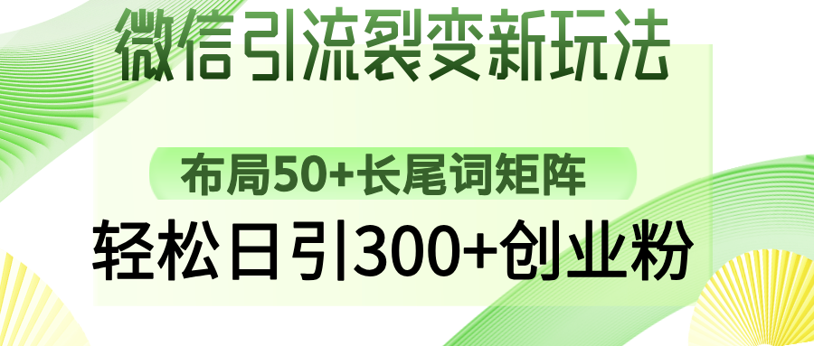 微信引流裂变新玩法：布局50+长尾词矩阵，轻松日引300+创业粉-天天资源网